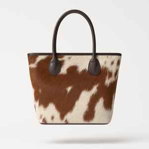 Sac fourre-tout haut de gamme en cuir véritable à poils, avec fermeture éclair, couleur unie, broderie, style vintage, couleur et logo personnalisables, sac à main de créateur - Product Image 1