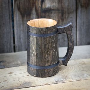 Taza de Cerveza de Madera HASAN CRAFT con Bandas Metálicas, Estilo Moderno, Asa Hecha a Mano, Reutilizable, Accesorio para el Hogar y Bar - Product Image 5
