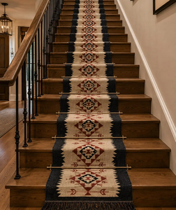 Tapis de couloir géométrique tribal sur mesure en laine et jute, style kilim bohème, pour entrée et couloir - Product Image 1