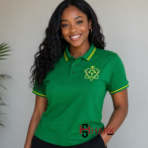 Últimos Diseños de Camisetas Polo de Algodón Piqué con Cuello a Rayas y Botones Bordados con el Escudo de la Hermandad Chi Eta Phi 1932 para Mujer - Product Image 2