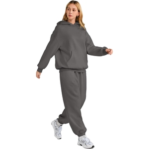 <b>Women</b> Oversized Cotton <b>Fleece</b> Hoodie <b>Joggers</b> Matching Set Casual Winter Tracksuit Solid Color Loose Fit <b>Women</b> Casual <b>Womens</b> Zip - Product Image 3