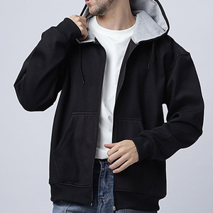 Custom <b>Men</b>’s Black Full Zip Hoodie with Contrast <b>Grey</b> Hood Lining and Split Kangaroo Pockets Casual Sweatshirt - Product Image 1