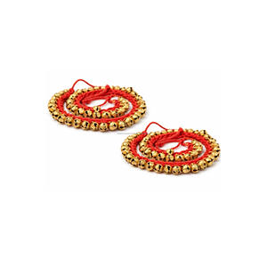 Tobilleras Ghungroo de Latón Plateado con Campanas 25+25 Rojas, Profesionales para Danza Clásica, Tobillera Multilínea con Campanas Metálicas, Hechas a Mano en India - Product Image 1