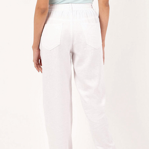 <b>White</b> Women's <b>Harem</b> <b>Pants</b> Mid Waist Drawstring Casual Loose Fit Full Length Cotton Solid Color With Pockets Right Leg Logo - Product Image 3