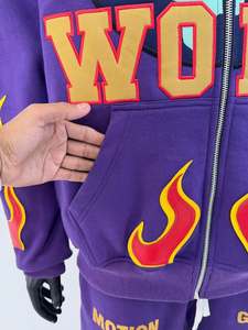 **Custom Graphic Flame Tracksuit Set Full Zip Hoodie & Wide Leg Sweatpants Premium Fleece Embroidered Streetwear Sweatsuits Set - Product Image 5