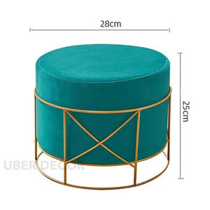 Taburete otomano tapizado redondo moderno con marco de metal dorado Muebles de dormitorio de sala de estar personalizables de Uber Decor - Product Image 3