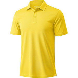 Polo Oxford jaune à manches courtes pour homme, couleur unie, style décontracté, tissé, teint uni - Product Image 2