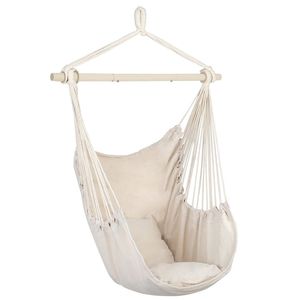Sedia Sospesa in Tela di Cotone per Soggiorno con Cuscini Beige - Product Image 1