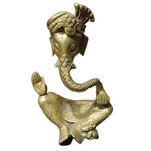 Brass Half Ganesh Idol-Home Decoration Gold-Plated Carved <b>Religious</b> Sculpture by Asthamangal Gift & Craft - Product Image 3