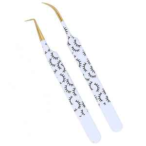 High Quality New Design Printed Lash White 7 Gold Tweezers for Russian Volume Eyelash Extension Tweezers Set for Eye Make up - Product Image 5