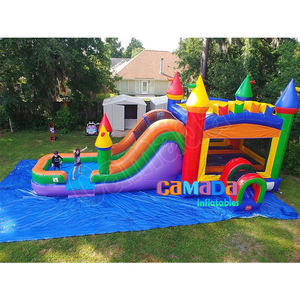 इंद्रधनुष विशाल बाउंसी कैसल स्लाइड कॉम्बो किड्स का मजेदार पिछवाड़े inflatable खिलौने स्प्लेश पूल पानी स्लाइड - Product Image 1