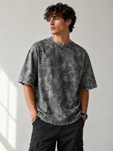 Custom Vintage <b>Acid</b> Wash Oversized T-Shirt 100% Cotton Heavyweight Streetwear Men's Blank Retro <b>Drop</b> Shoulder Tee - Product Image 1