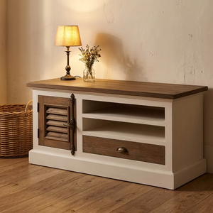 Meuble TV Luna Premium en teck massif écologique et durable, style scandinave moderne, finition naturelle, console TV pour salon - Product Image 3