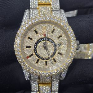 Reloj de Lujo con Diamantes Moissanite, Cristal de Zafiro y Acero Inoxidable, Dos Tonos Oro y Plata, Mecánico Automático, Estilo Hip Hop - Product Image 1