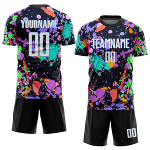 ชุดเสื้อฟุตบอลแบบซับลิเมชั่นสั่งทำพิเศษ สีดำลายสาดสีหลากสี คอกลม แขนสั้น สำหรับผู้ใหญ่ 男女 ใช้ได้ - Product Image 1