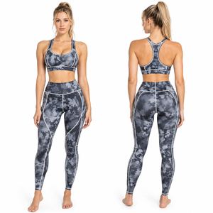 Ensemble de vêtements de sport pour femmes, soutien-gorge racerback et leggings taille haute, 2 pièces, 100% polyester, imprimé camouflage, ensemble de yoga à séchage rapide, pour femmes - Product Image 2