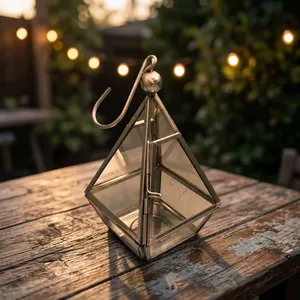 ARTISAN DESIGN Handmade Metal Steel Pyramid Glass Candle Lantern Hanging Hook Decorative <b>Tea</b> <b>Light</b> <b>Holder</b> for Home Decoration - Product Image 4