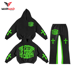 Conjunto de Chándal de Forro Polar Grueso Personalizado Fabricado por OEM para Hombre, Estilo Urbano, con Sudadera con Capucha Oversize con Estampado Puff y Pantalones Acampanados - Product Image 3