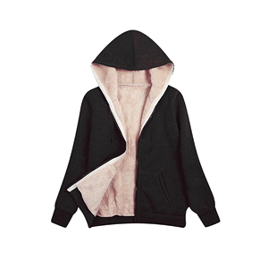 <b>Women</b> Hooded Sweatshirt Solid <b>Black</b> <b>Fleece</b> Lined with Pockets Spring Autumn Winter Front Logo Regular Fit Full Sleeve - Product Image 1
