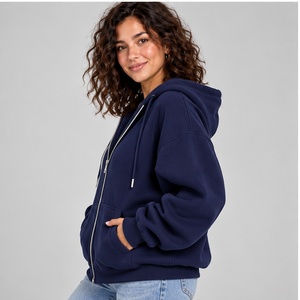 Wholesale <b>Navy</b> Blue Varsity Hoodie <b>Women</b> Unisex Oversized Zipper Sweatshirt Custom Applique Letter Printed Sports Team Jacket - Product Image 4