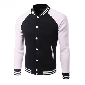 Blouson universitaire décontracté pour homme, orange et bleu, avec empiècements colorés, en polaire, col rabattable, fermeture boutonnée, pour l'automne - Product Image 6