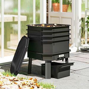 Composter per Vermi a 4 Scomparti da 7,4 Galloni, Contenitore per Riciclaggio Rifiuti Alimentari per Interni ed Esterni in Nero - Product Image 2