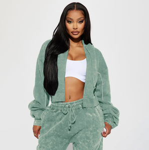 Ensemble de survêtement en coton tricoté pour femme, coupe oversize, tie-dye, couleur unie, à épaules tombantes, manches longues, pour le printemps - Product Image 1