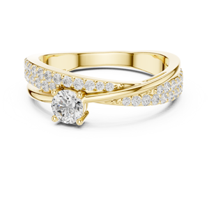 Bague de fiançailles solitaire ronde en or jaune de luxe avec double rangée de pavés, bague de promesse de mariage pour femme, bijoux - Product Image 2
