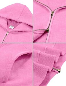 Conjunto de Sudadera con Capucha Extra Grande para Mujer, 100% Algodón, Ecológico, Transpirable, Color Rosa Sólido, Manga Larga, Otoño - Product Image 4