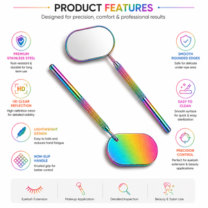 <b>Handheld</b> Personalized Oval Desktop Style Makeup <b>Mirror</b> Stainless Steel Frame Rainbow Finish Single Side - Product Image 4