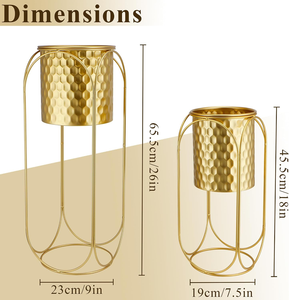 Set of 2 Large Gold Metal Planters with Stands Modern Indoor Outdoor Flower <b>Pots</b> 26 and 18 Inch <b>Tall</b> for Living Room Corner - Product Image 2