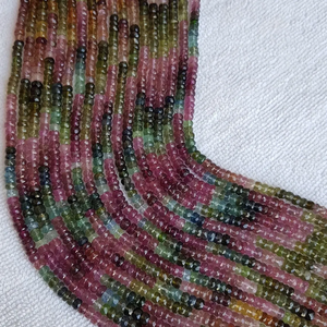 Perles Rondelle à Facettes Multi Tourmaline Naturelles de 4mm pour Collier Bracelet Fabrication de Bijoux Perles de Pierres Précieuses de Qualité AAA du Fournisseur - Product Image 1