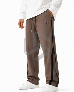 Men's Plus Size Brown Cotton Sweatpants with Side Stripes Elastic Waist Regular Fit Straight Printed Casual Pants Spring Wear - Product Image 6