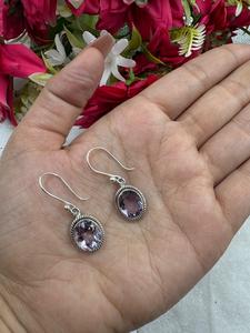 Pendientes Colgantes Ovalados de Amatista Natural, Chapados en Plata, Hechos a Mano, con Piedras Preciosas, Estilo Boho, para Mujer - Product Image 1