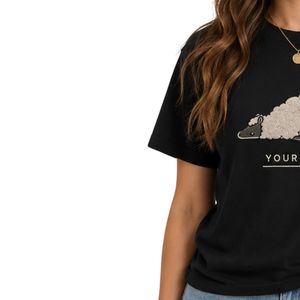เสื้อยืดโอเวอร์ไซส์พิมพ์ลายแกะนอนน่ารักสีดำสำหรับผู้หญิง คอกลม แขนสั้น แฟชั่นฤดูร้อน ผ้าคอตตอนผสม สวมใส่สบาย - Product Image 3