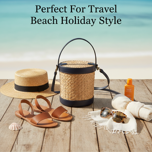 Sac rond en paille tressée à la main pour femme, sac à bandoulière en osier fait main, style bohème, pour l'été et la plage, petit sac à main tissé en forme de boîte - Product Image 5