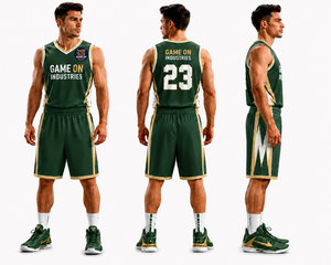 Game On Industries Ensemble de shorts de basket-ball pour hommes, sans manches, col en V, sublimé, anti-humidité, vêtements de sport - Product Image 1