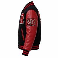 Blouson universitaire unisexe rouge et blanc avec lettres brodées, style décontracté, coupe régulière, simple boutonnage, col montant, pour l'hiver et le sport