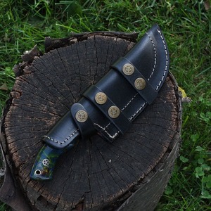 Couteau de chasse et de survie à lame fixe en acier Damas fait main, bord droit, manche en résine 4mm OEM - Product Image 5