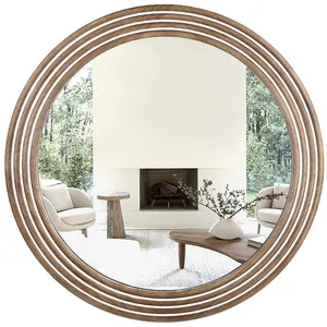 Amazon verkauft moderne stilvolle Naturholz Wand halterung Wohnzimmer Dekor Spiegel Neuankömmling Runde Wand spiegel Dekoratives Holz