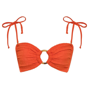 Ensemble bikini smocké personnalisé pour femme, orange texturé, avec bandeau à découpe et maillot de bain deux pièces taille basse - Product Image 6