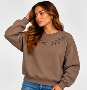 Sweat-shirt à col rond surdimensionné pour femmes, manches longues, couleur unie, 100% coton tricoté, vêtements d'automne - Product Image 5