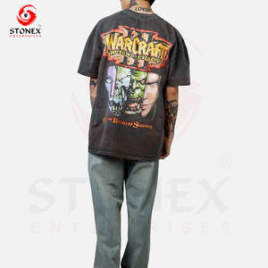 Camisetas 100% algodón para hombre, camiseta gráfica de mezclilla con efecto desgastado de inspiración vintage, corte holgado, peso pesado, talla grande para hombre - Product Image 6