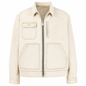 Veste en jean vintage imperméable et respirante sur mesure avec fermeture éclair verticale, poches à rabat sur la poitrine et grandes poches plaquées – Vêtement d'extérieur décontracté - Product Image 1