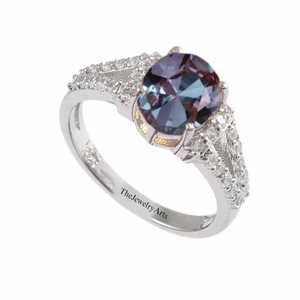 Anillo de compromiso vintage ovalado de alejandrita, anillo de promesa único para aniversario con engaste de púas, joyería de alejandrita, gema morada de corte ovalado - Product Image 4