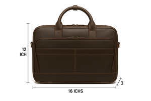 Durable Dark Brown Leather Laptop <b>Bag</b> with Adjustable Strap and Reinforced Handles Zipper Closure Durable Business Office Carry - Product Image 6