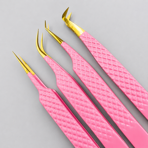 Ensemble de pinces à sourcils de précision en acier inoxydable de qualité supérieure, à pointe inclinée rose, durables, écologiques, pour les extensions de cils professionnelles - Product Image 5