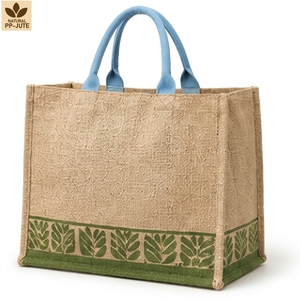 Custom Printed Natural Jute Grocery Shopping Tote with PP Lamination Cotton Handles Wholesale Bulk OEM Private Label 31x27x16 cm - Product Image 2
