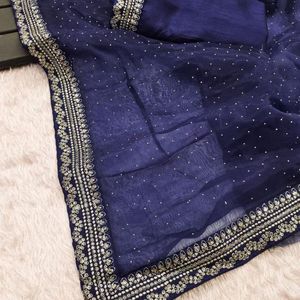 Elegante Saree de Seda Organza Pesada con Bordado de Lentejuelas y Blusa de Diseñador, Precio al por Mayor por Royal Export - Product Image 6