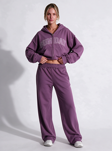 Sweat à capuche zippé pour femme, coupe carrée, couleur prune poussiéreuse, OEM, léger, color block, 100% coton molletonné, broderie, My Own Terms - Product Image 6